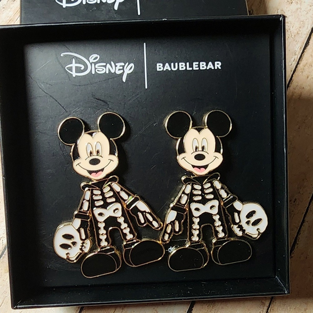 Disney Baublebar Halloween Mickey Mouse Skeleton Earrings Glow In Dark Moveable
